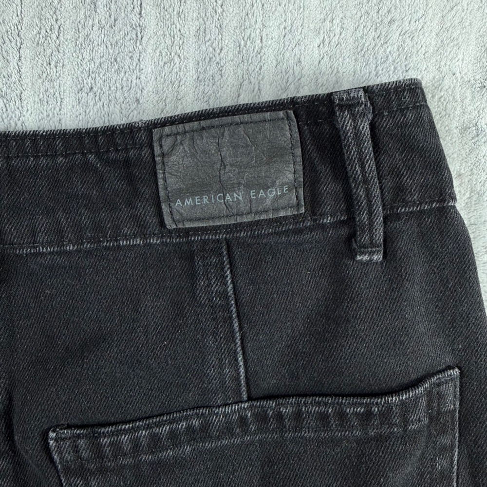 American Eagle Black Denim Button Front Mini Skirt Size 2 Casual Edgy Goth Emo - Picture 3 of 7